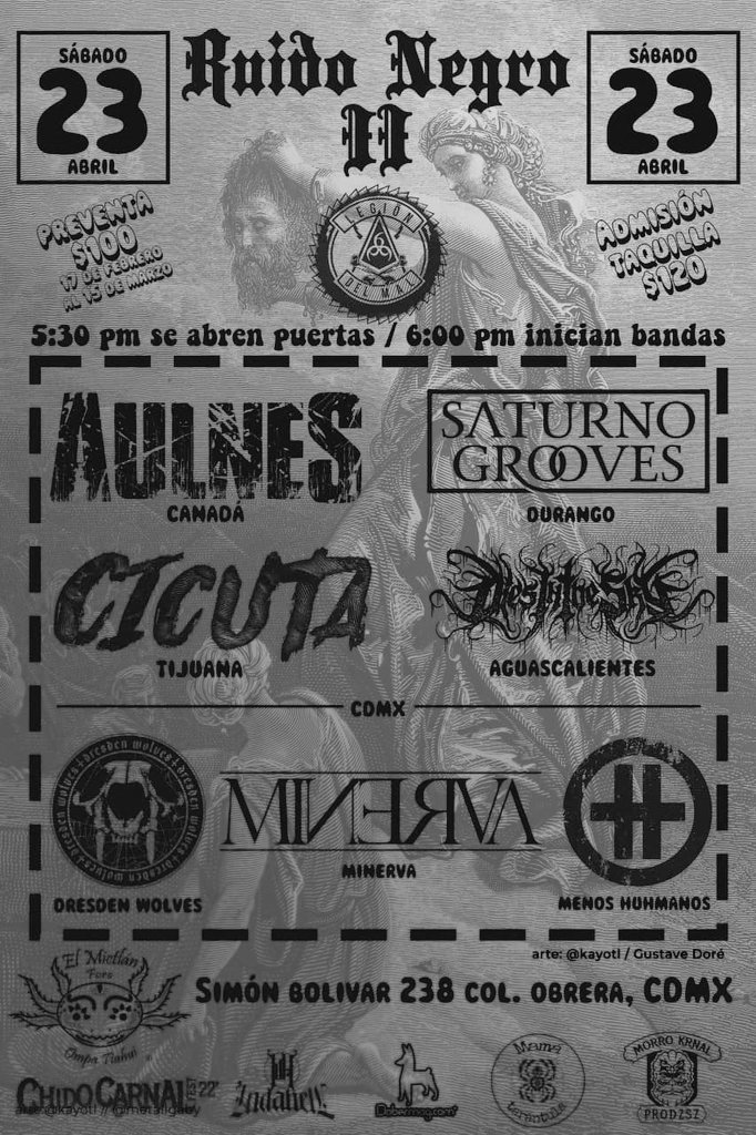 menoshumanos's tweet photo. Llegó el día, nos vemos en #ForoelMictlan con un gran #lineup: #Aulnes @SaturnoGrooves @Cicuta_Band @DiesInTheSky @DresdenWolves #Minerva
Simón Bolovar #238 Col. obrera acceso $120 oros
@HueleALegion #ruidoNegro2 #aniversario https://t.co/PukQPHG3tS