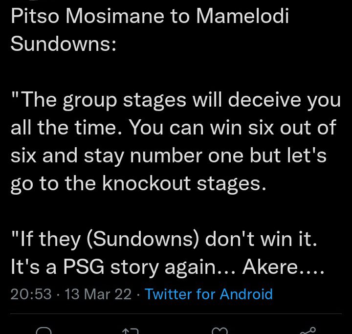 1javas's tweet photo. Sundowns doesn’t know how to play champions league football. They should take a break, give other kids a chance #TotalEnergiesCAFCL https://t.co/NFLrag6ouu