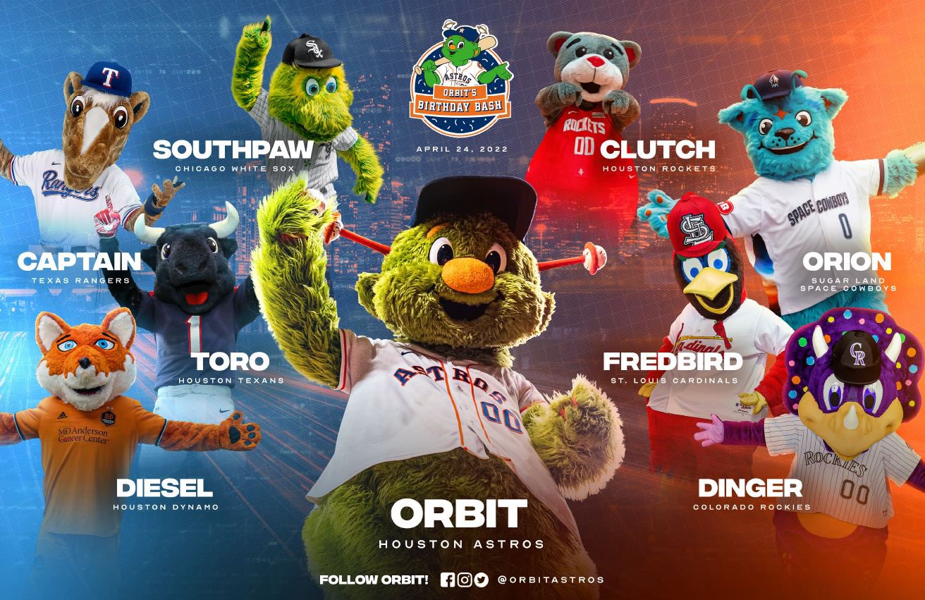 Houston Astros Orbit on X: Tomorrow's my birthday and you're all invited!  🥳 Come for the game, stay for the party!!! 🎉 #LevelUp   / X