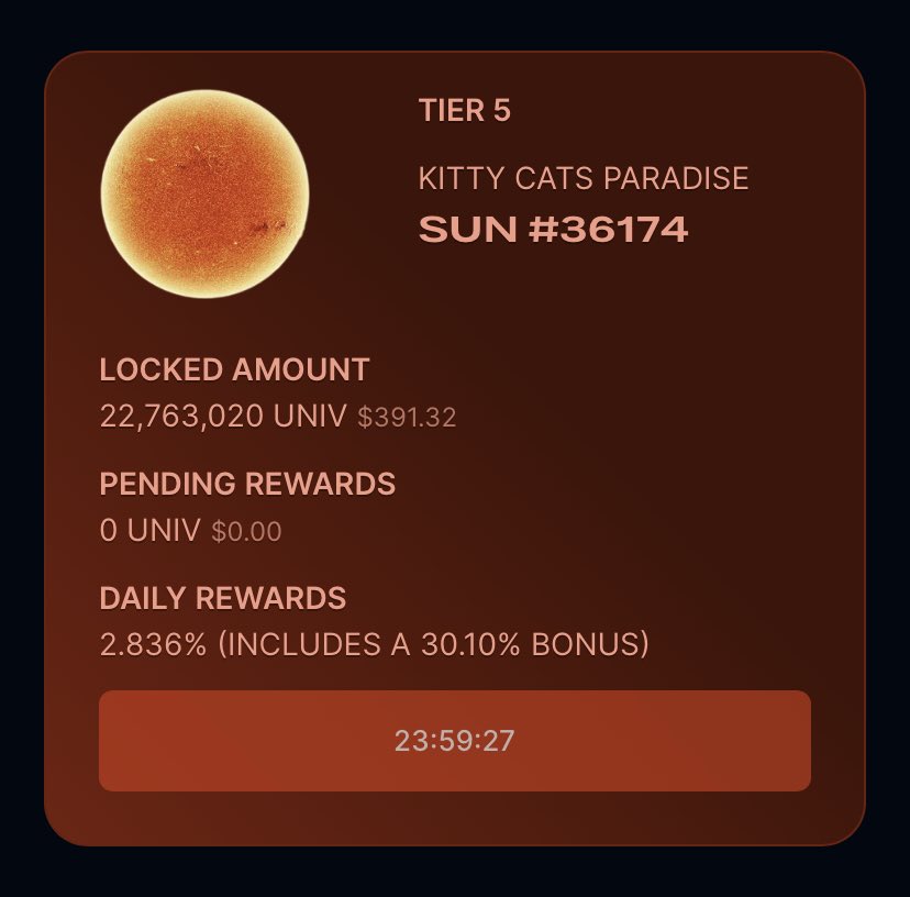 PixelCatGame's tweet photo. @univmoney @cattyverse Another Tier 5 Sun has appeared. In our Universe it took about 200 million years for the first stars to form. Luckily I didn’t have to wait quite this long! The Universe will continue expanding! 🧑‍🚀 $univ #univarmy #NFTs #planets #sun https://t.co/ybxJ7MH3gy