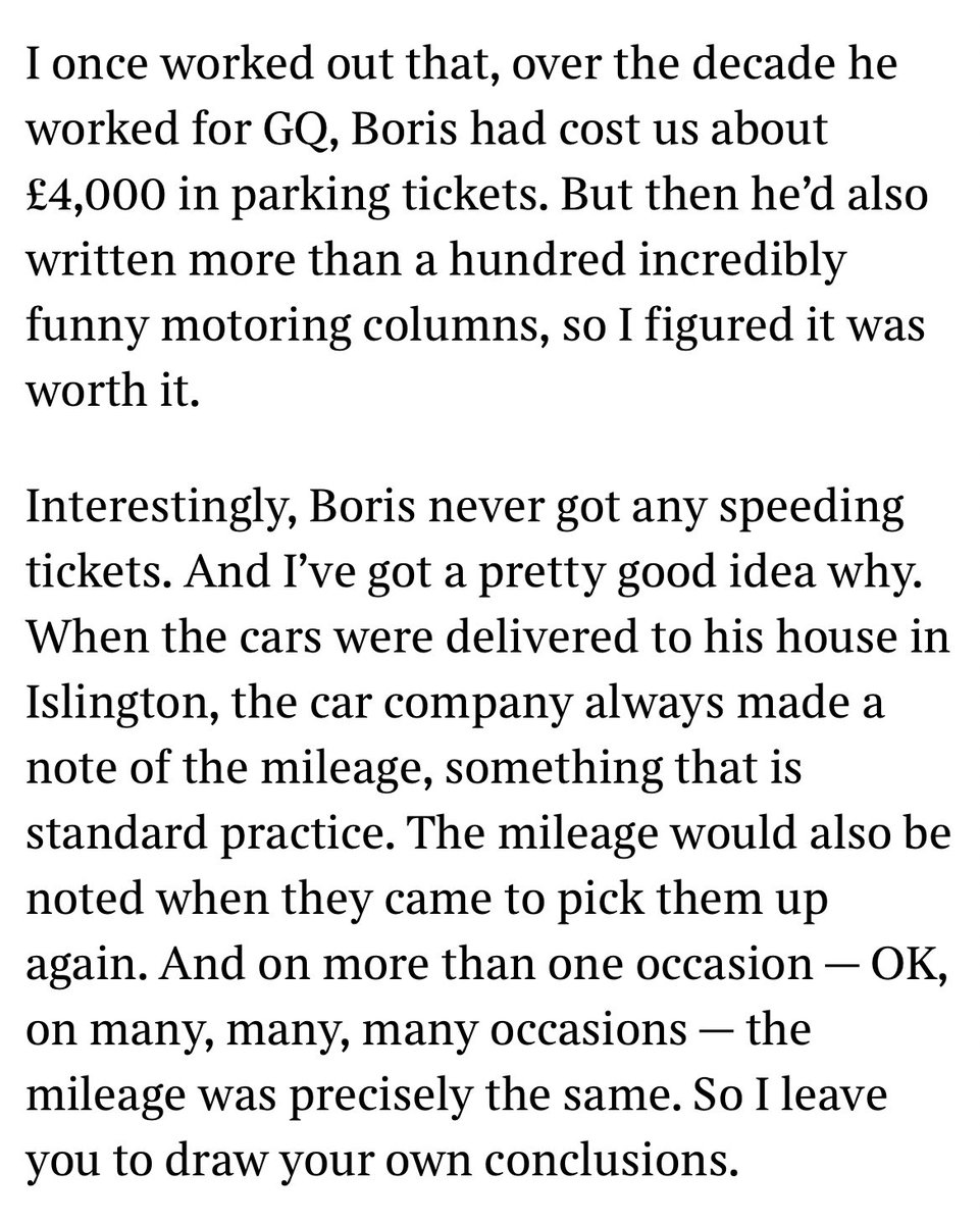 Quite the anecdote from @dylanjonesa, who employed Boris Johnson as motoring correspondent while editor of GQ