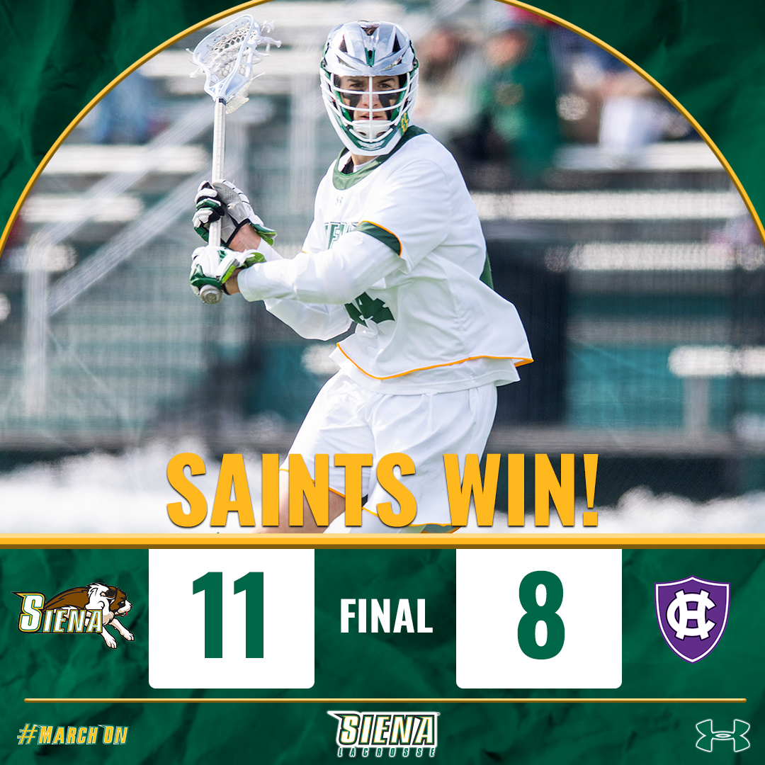 SienaLacrosse's tweet photo. Christian Watts connects for a 🎩 track and an assist as the #SienaSaints tack on another W! Chris Yanchoris makes 1⃣3⃣ saves in the cage. 

Winners in 3⃣ of the last 4⃣ games going into the final weekend?!? What's not to love!

#MarchOn | #MAACLAX | #NCAALAX https://t.co/GwzHf7A5DD