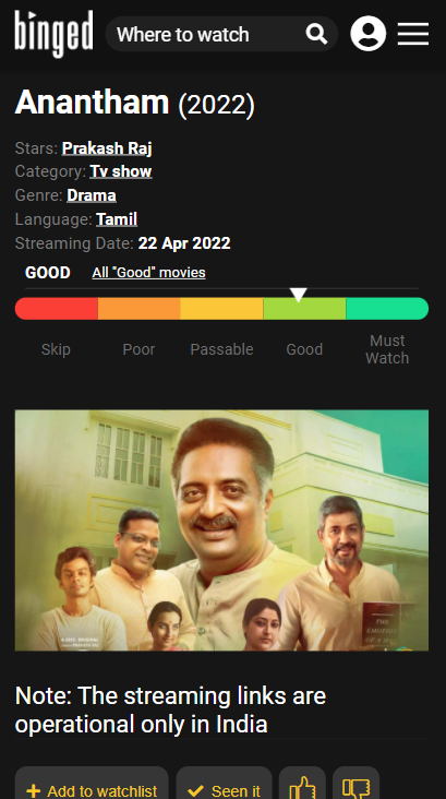 We have rated #Anantham a 'Good” watch on our 5-point rating scale. #AnanthamOnZEE5 @ZEE5Tamil