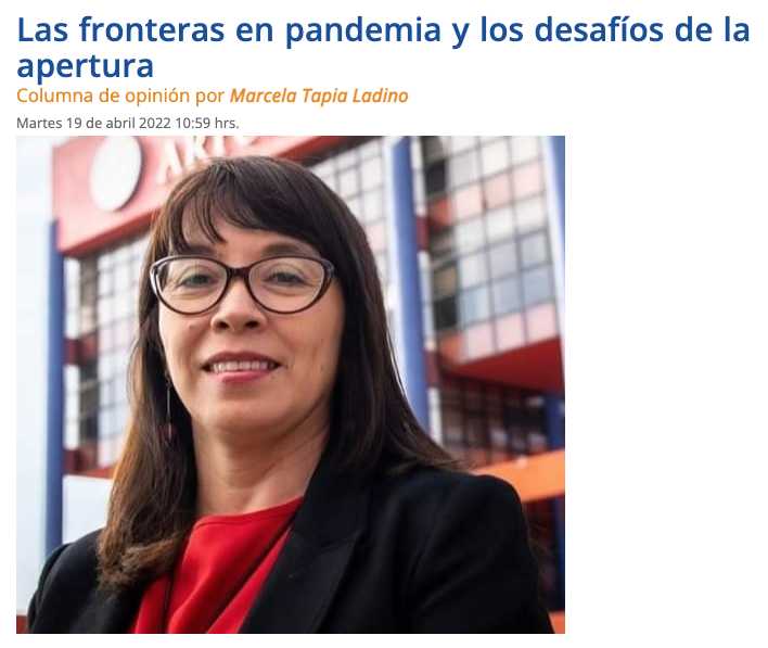 Columna de la Dra. Marcela Tapia, académica de la <a href="/unapcl/">U. Arturo Prat</a> <a href="/INTEUNAP1/">Instituto de Estudios Internacionales UNAP</a> e integrante de la <a href="/RUMigracion/">Red de Universidades por la Migración</a> en <a href="/uchileradio/">Radio Universidad de Chile</a>: "Las fronteras en pandemia y los desafíos de la apertura" radio.uchile.cl/2022/04/19/las…