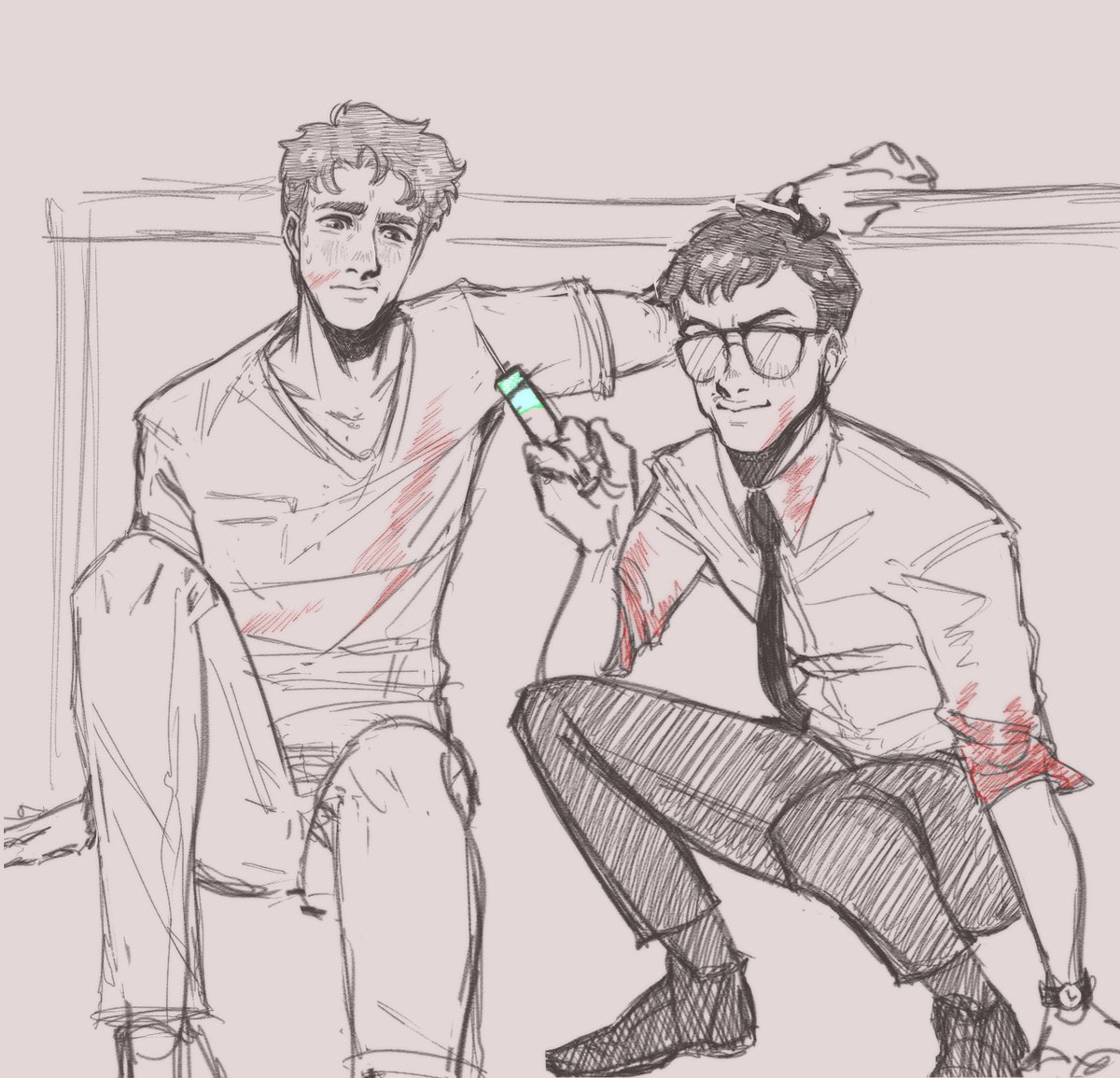 BeefarmB's tweet photo. so fun news i chopped part of my thumb off at work and ive been chilling so take a pre incident sketch of the reanimator boys
|| #reanimator #herbertwest https://t.co/XCKuC6QTo3
