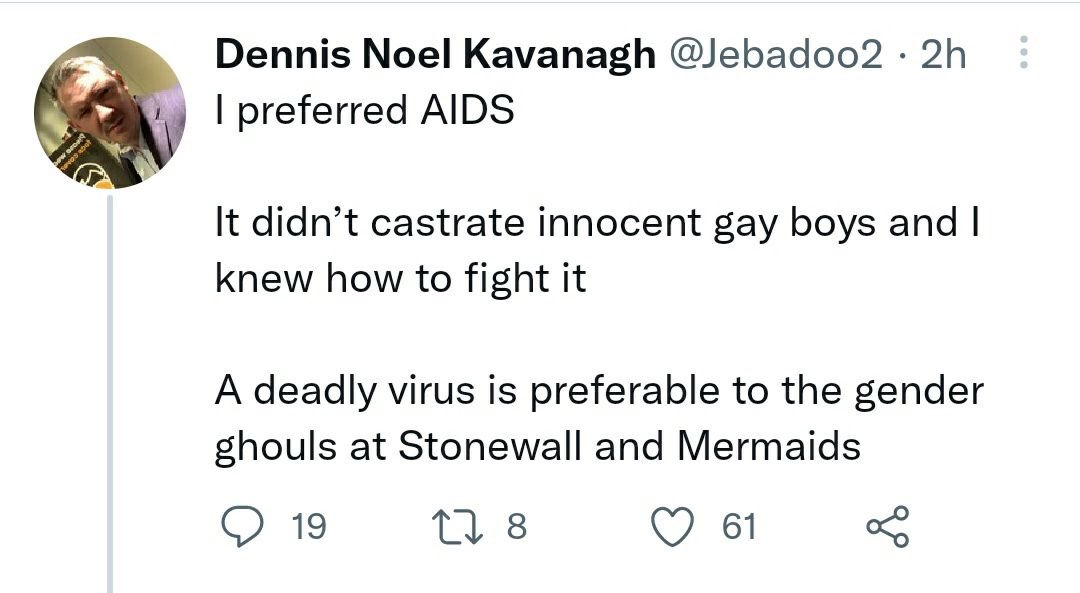 mattxiv's tweet photo. this man was banned from twitter for saying he “preferred AIDS” to people supporting trans rights. when twitter unbanned him, jk rowling gave him a warm welcome back.

this is who she is, in case anyone had a shadow of a doubt https://t.co/aDY4kkpzCj