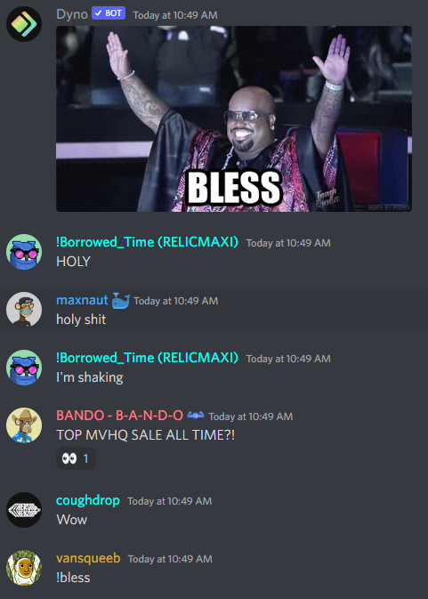 🚀Nothing like hearing big wins on Voice Chat live in real time. 

Congratulations to long time member <a href="/DaFoxDen_/">dafoxden</a> for this monster 299E ($880k) @moonbirds_xyz sale!

LETS GOOO FOXXXXXY!♥️