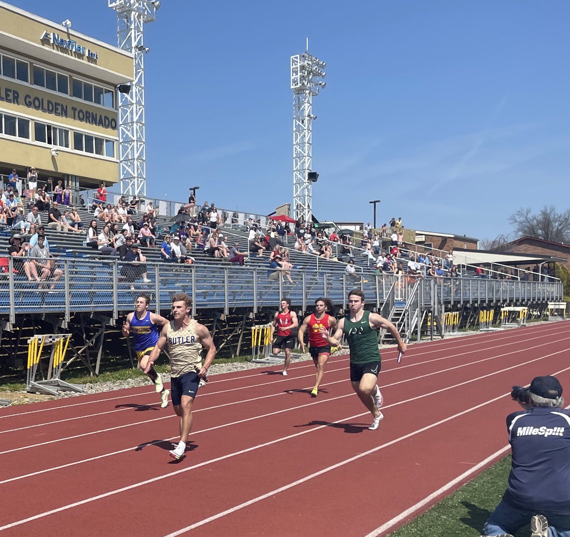 Butler Invitational:  Butler 4x1 goes 42.66 for the gold and a new school record!  Congrats to Presley, Guinness, Landon &amp; Brayden!!!
