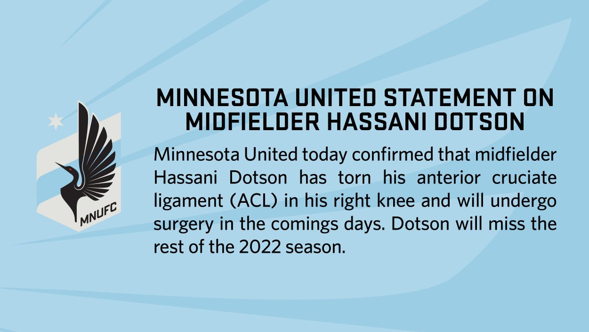 MNUFC's tweet photo. Update on Midfielder Hassani Dotson: https://t.co/q5IEVOlKpL
