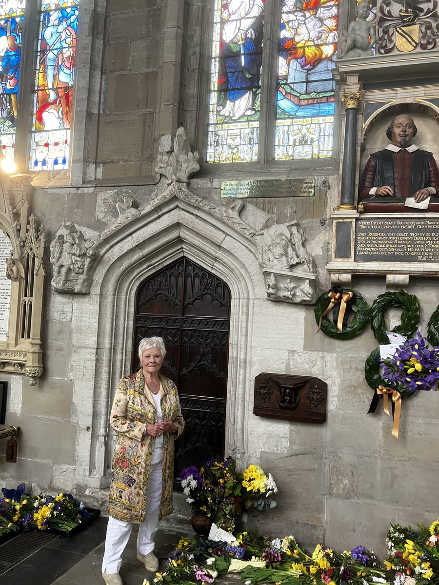 At the end of a busy day we were thrilled to show, the recently awarded “Freedom of Stratford-upon-Avon”, Dame Judi Dench all the flowers laid at Shakespeare’s grave today. #happybirthdayshakespeare