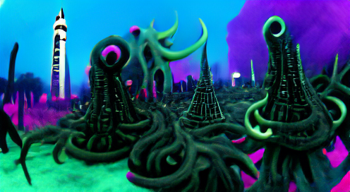 1smallstep4GAN's tweet photo. Prompt: "A Lovecraftian nightmare planet covered in tentacles and obelisks, high contrast"

VQGAN vs. Disco Diffusion vs. #Pixarray versions.
#CLIP #AI #AIart #digitalart #generativeart #DeepLearning #MachineLearning #ArtistOnTwitter #creativecoding #transformers #visionias https://t.co/sJoq0pm0rv