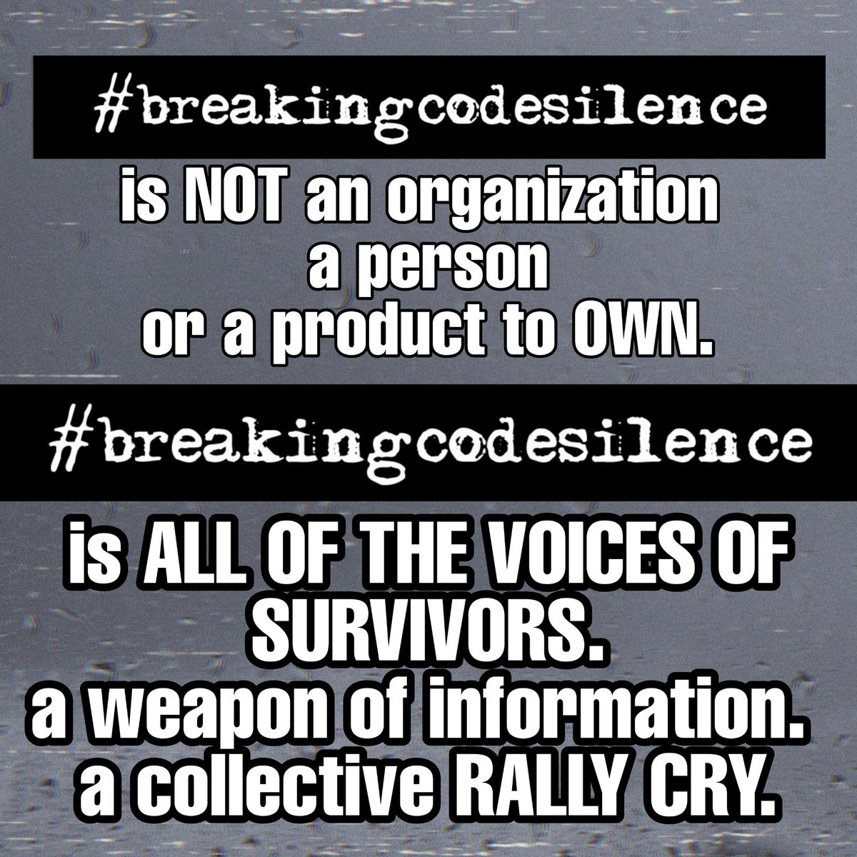 BreakingCodeSi3's tweet image. It is highly recommended to vet all organizations. The hashtag campaign was created to validate survivors, spread awareness, and unify the community. Bad actors have done harm but our community will prevail, we are strong. #survivorstrong #BCSOGS #breakingcodesilence™️ #endtti