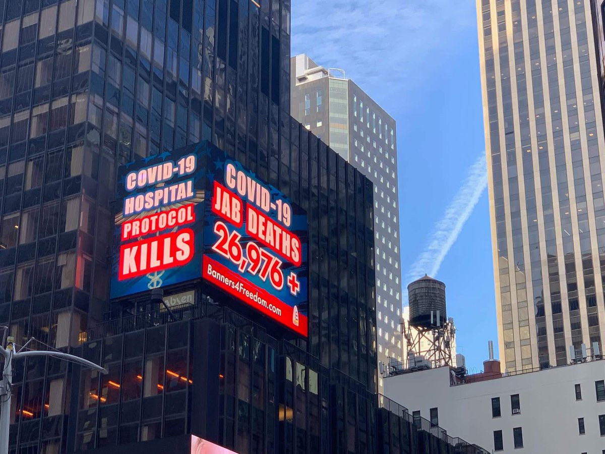AlphaOmegaFami1's tweet photo. Our group made it to Times Square in NYC!! We are getting the word out about these awful hospital protocols! https://t.co/E7Ajujg2MM
