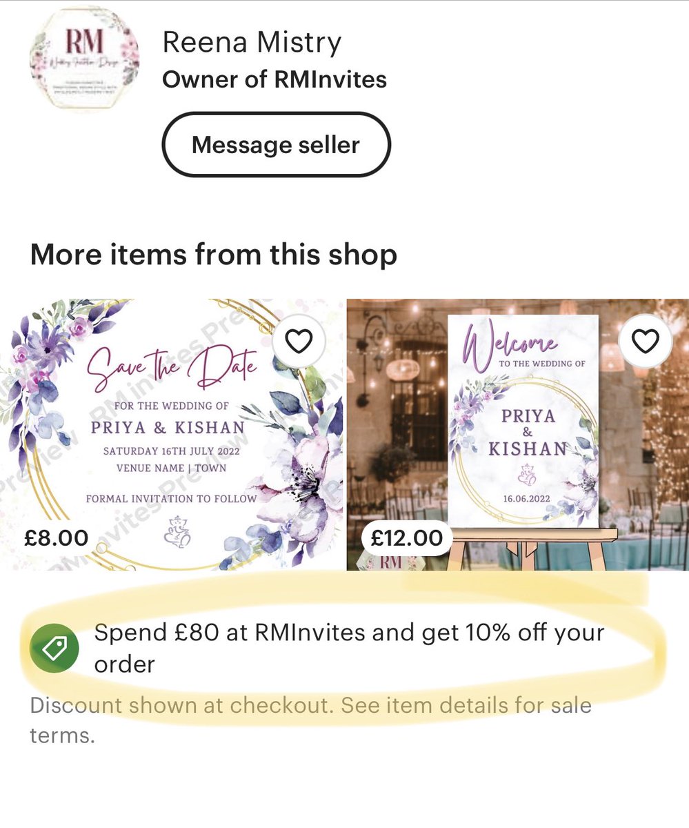 DISCOUNT! Don’t miss out!

Take advantage of a HUGE 10% off your order 😍🙌🏾 Check out my full range of stunning floral kankotri and wedding stationery designs! 

etsy.me/3KdfP16

#hinduweddinginvites #indianwedding #indianbride #indiangirl #weddingkankotris #etsyseller