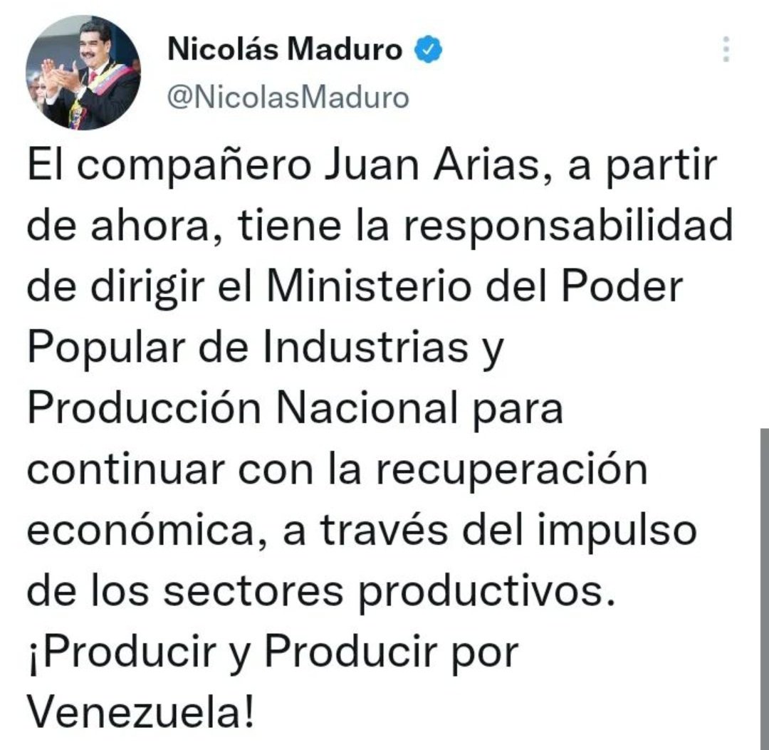 jovanyquintero's tweet photo. Saludo el nombramiento del compañero @JAriasPalacio como Ministro del PP de Industrias y Producción Nacional... Desde el Equipo de Trabajo del #Nuevo #EcosistemaEconomicoFinanciero #Comunal y @TropaC4_HC deseamos el mayor de los Éxitos en esta nueva etapa. #VisionFuturista #HC. https://t.co/PTi6qJ69PS