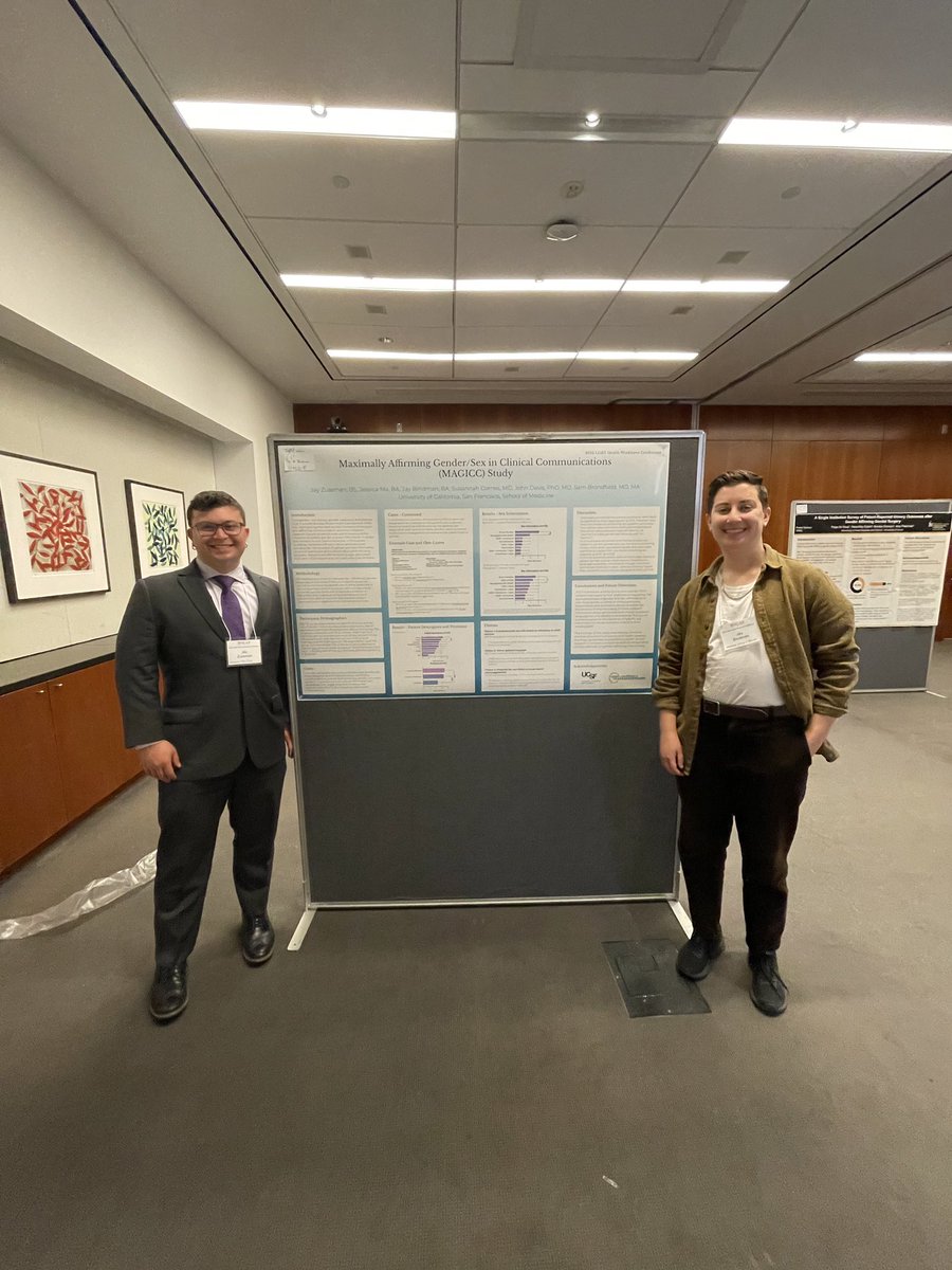 So incredibly proud of these student researchers <a href="/JayZussman/">Jay Zussman</a> and Jay Bindman (and the rest of our team: Jessica Ma, Susannah Cornes, and @Doc_JD_) for winning best poster in #meded at the #LGBT #BNGAP health workforce conference!! <a href="/UCSFMedicine/">UCSF School of Medicine</a> <a href="/ucsfmed/">UCSF Med Education</a> <a href="/UCSFCancer/">UCSF Helen Diller Family Comprehensive Cancer Ctr</a>