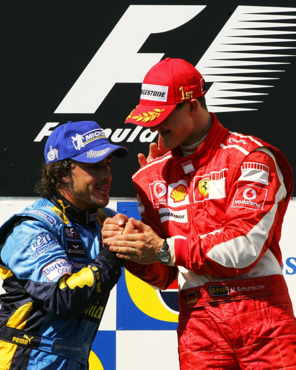 schumacher's tweet photo. Red celebration: beautiful memories ahead of the @F1 GP in Imola tomorrow.
#OTD in 2006, Michael wins the Imola GP. It was the last time that a Ferrari won in Imola – until tomorrow? @ScuderiaFerrari #TeamMichael #KeepFighting
Pics by DAMIEN MEYER and FILIPPO MONTEFORTE / AFP https://t.co/cOC1zZaCgu