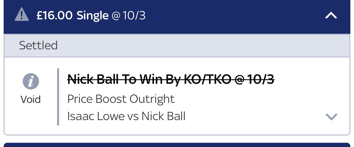 Mickey0284's tweet photo. @SkyBet So you make a mistake and technically I should get better odds as more likely to ko over 2 extra rounds! But you just void the bet instead. Jokers https://t.co/fWe4usRiVe