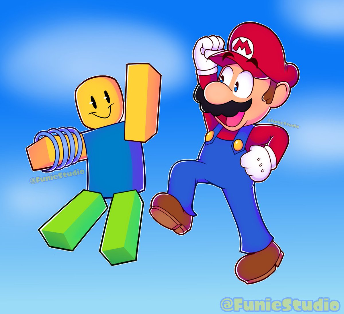 Funie on X: Roblox Noob and Mario #Roblox #robloxart #SuperMario