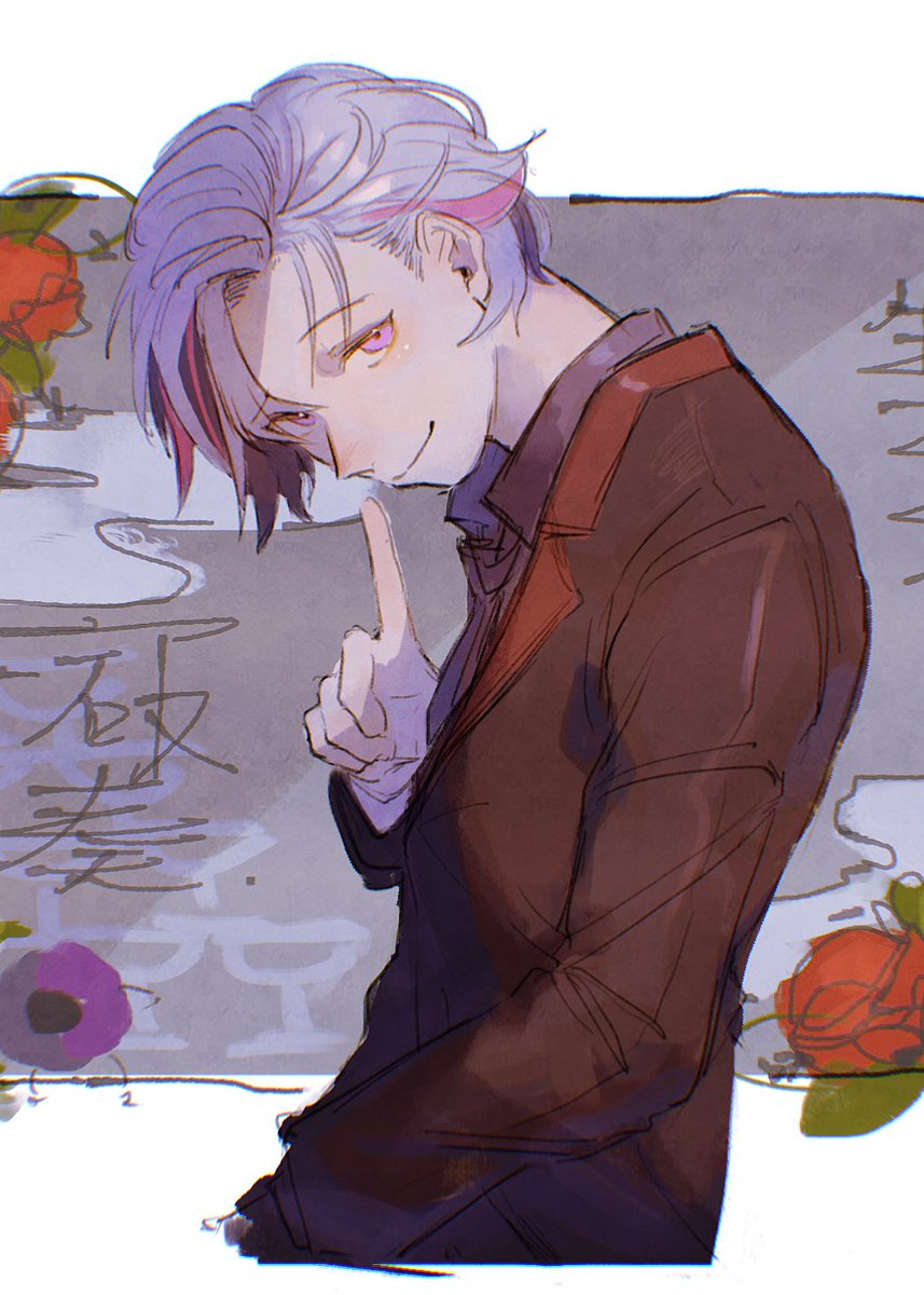 1boy male focus solo purple hair looking at viewer smile purple eyes  illustration images