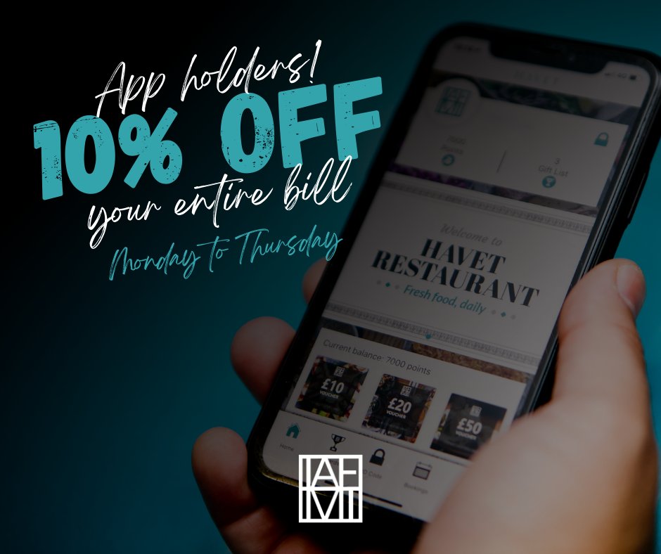 Havet app holders enjoy 10% off their bill starting Monday.🙌 Don't have the app? Download now and you'll also benefit from a free £5 voucher!🤩

#bromleymums #tonbridgemums #tunbridgewellsmums