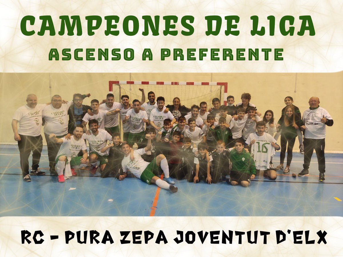⬆️ CAMPEONES

🥇 El <a href="/Joventutdelx/">Joventut d'Elx FS💚⚽️</a> doblega al <a href="/RCDAlbaterafs/">RCD Albatera F.S.</a> C por 4️⃣-2️⃣ y se proclama campeón del grupo 2A de Primera Regional.

⚽ Los goles de <a href="/7_kevinmartinez/">Kevin Martínez.</a>, Adri Ferrández y el doblete de <a href="/VictorAngosto/">Victor Angosto</a> certifican el ascenso a Preferente.

📷 <a href="/Joventutdelx/">Joventut d'Elx FS💚⚽️</a>