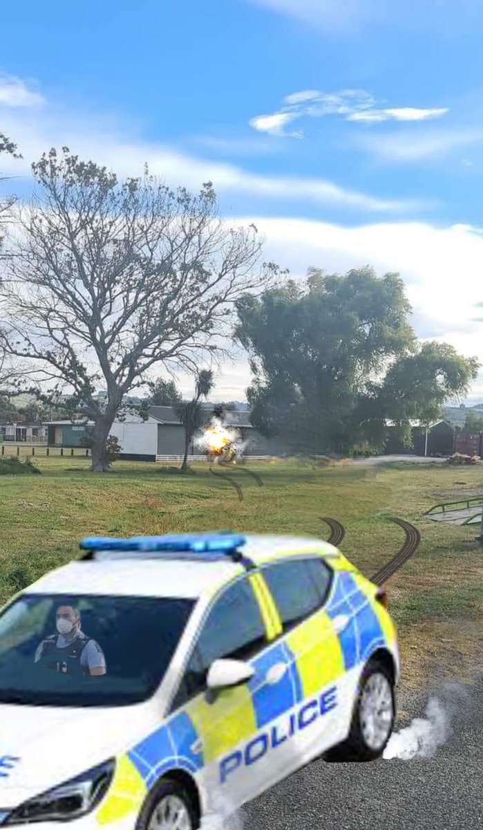 JimEdits's tweet photo. [r/Photoshopbattles] Police officer walking away from a crashed patrol vehicle. https://t.co/6IAYG0ZQgZ