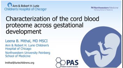 AnnChahroudi's tweet photo. Fantastic talk by @LeenaMithal from @LuriePedsID on cord blood proteome across gestational ages during the Neonatal ID/Immunology Abstract Session at #PAS2022. @PASMeeting @PIDSociety https://t.co/gJEz7cIM9P