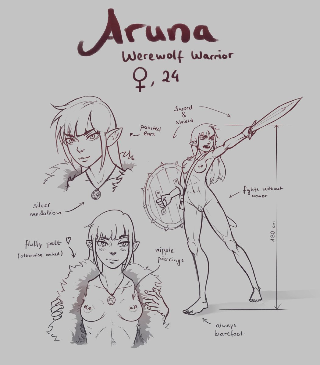 Some sketches of my werewolf warrior lady I made a while ago #nsfw #werewolf