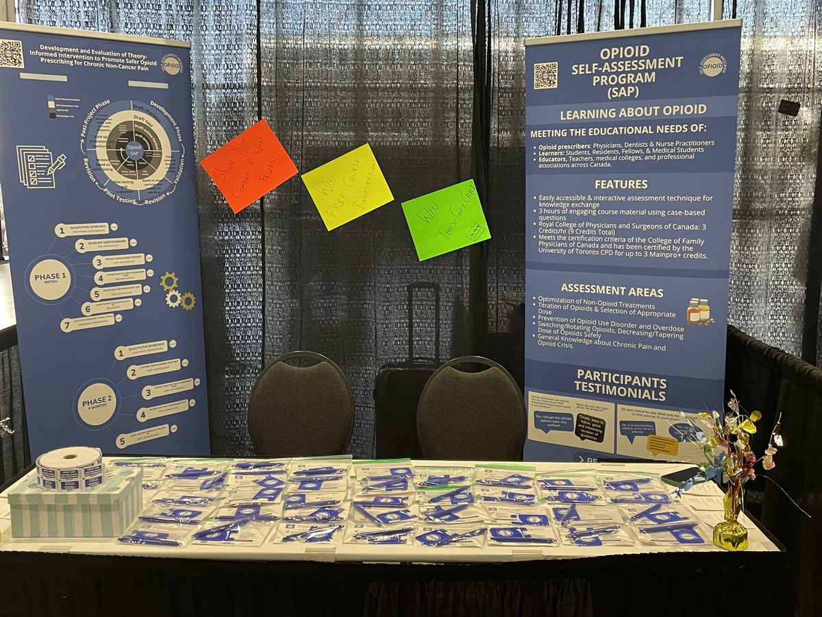 OpioidManager's tweet photo. We have a booth at the Medical Education Conference in Calgary!
Come visit us! 
We have lots of giveaways. 
Learn about the online #opioid self-assessment program SAP
https://t.co/3dYmF6lZW9

#MedTwitter #MedEd #ccme2022 https://t.co/p0ofCLt1n7