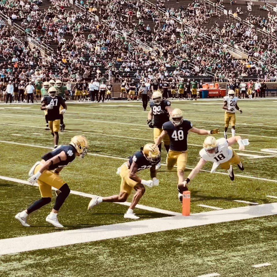 Breaking: Our guy @SteveAngeli_125 leads his team to victory in the @NDFootball Blue/Gold game. Check out his winning drive! We are BC proud, Steve! @BergenCathFBall @bccoachvito @drkatesweeney