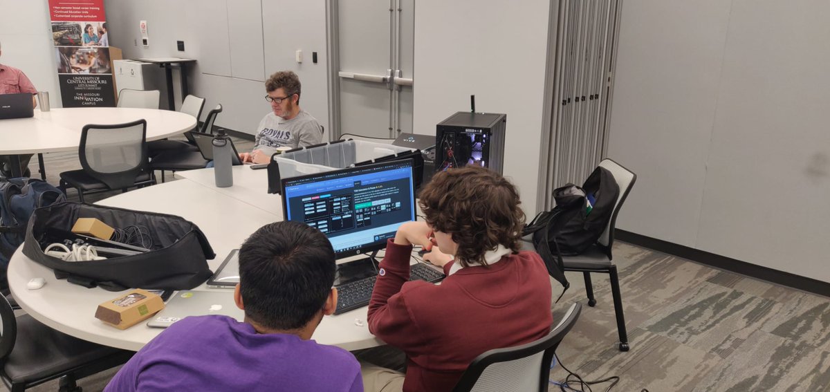 VRoKCs's tweet photo. Happening now: #Day2 of #VRoKCsSpring2022Hackathon ~ we got some interesting VR projects in the mix, excited to see them shape up. Join in the fun at @UCMLeesSummit 
Pictured: Two wingman - blue valley team in action @BVCAPS 

@FortOsageSchool
@PlattsburgTiger
@UrbanTEC1 https://t.co/eQurwhsGBb