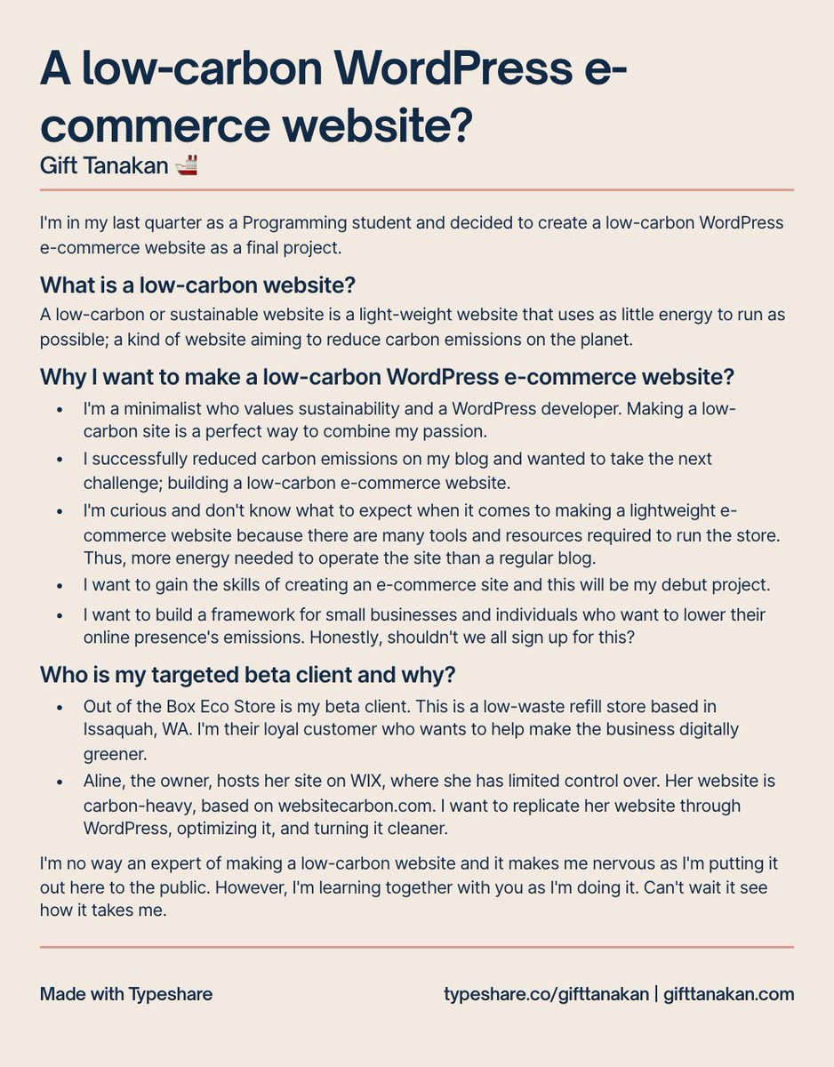 Gift_Tanakan's tweet photo. My 1st #ship30for30 atomic essay about my school's final project: a WP low-carbon e-commerce site. Took way too much time to write than necessary, but oh well, 29 more days to get better! #sustainablewebdesign #sustainabledevs #lowcarbonwordpress https://t.co/kBNp9u3234