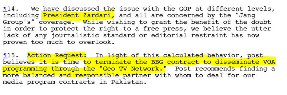 Americans had raised the issue with govt of Pak at different levels including with President Zardari. But then ran out of their patience and decided to terminate their BBG contract with GEO TV for VOA programming.