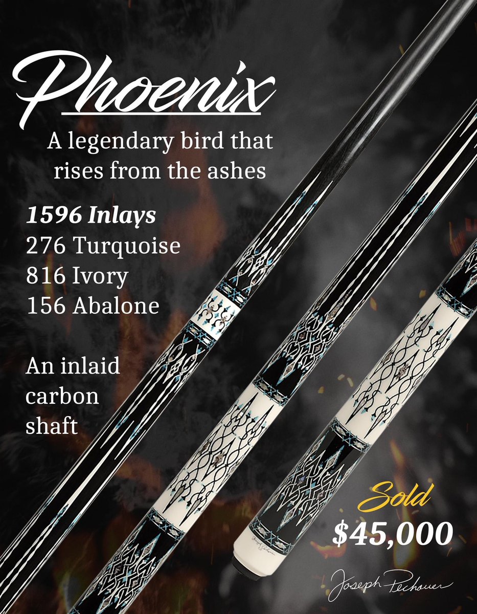 Introducing…Phoenix! 

A masterpiece with 1,596 inlays, here is our partner J Pechauer Custom Cues’ entry for Cue of the Year 🔥

It has already sold for $45,000 👀

#PSBC 🎱🦈