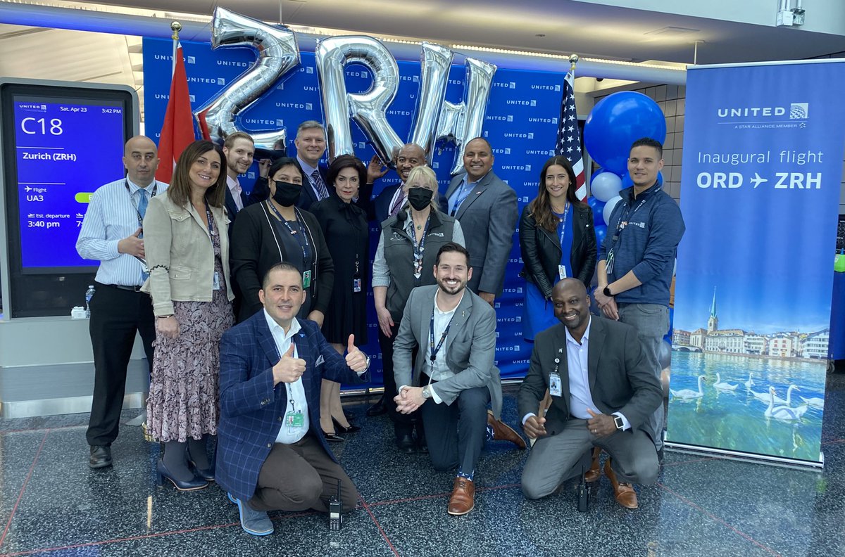 OmarIdris707's tweet photo. Today @united launched inaugural service between Chicago and Zurich! A great first flight on our ultra-plush 767 filled with excited customers.  Special thanks to our incredible flight crew and ground staff, who made this a memorable occasion for our customers! https://t.co/IzddXT8mfu