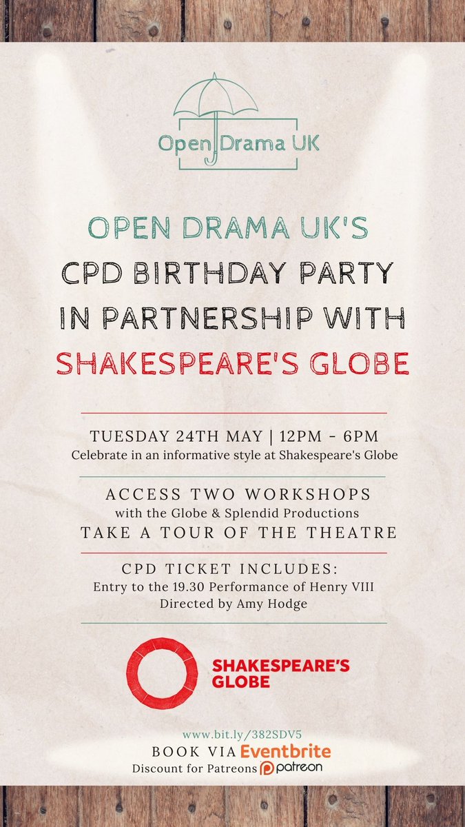 Happy Birthday Shakespeare &amp; nearly Happy 3rd Birthday to us! To celebrate we have collaborated with <a href="/The_Globe/">Shakespeare’s Globe</a> to have a #CPDBirthdayParty in May. With workshops, a tour &amp; an evening in the yard watching #HenryVIII. Read more &amp; get your ticket here: eventbrite.co.uk/e/cpd-birthday…