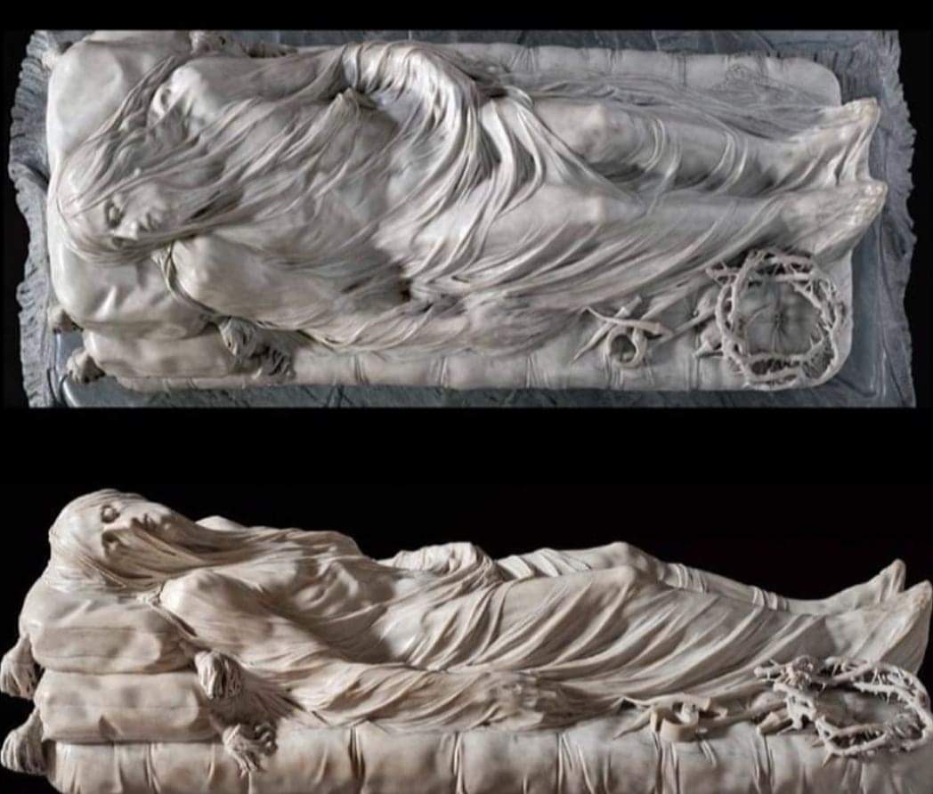 “The veiled Christ" created in 1753 by Giuseppe Sanmartino from a single block of marble. He made the marble so transparent that it birthed the popular rumor that he placed a real veil over the sculpture and turned it to stone through alchemy.

#archaeohistories
