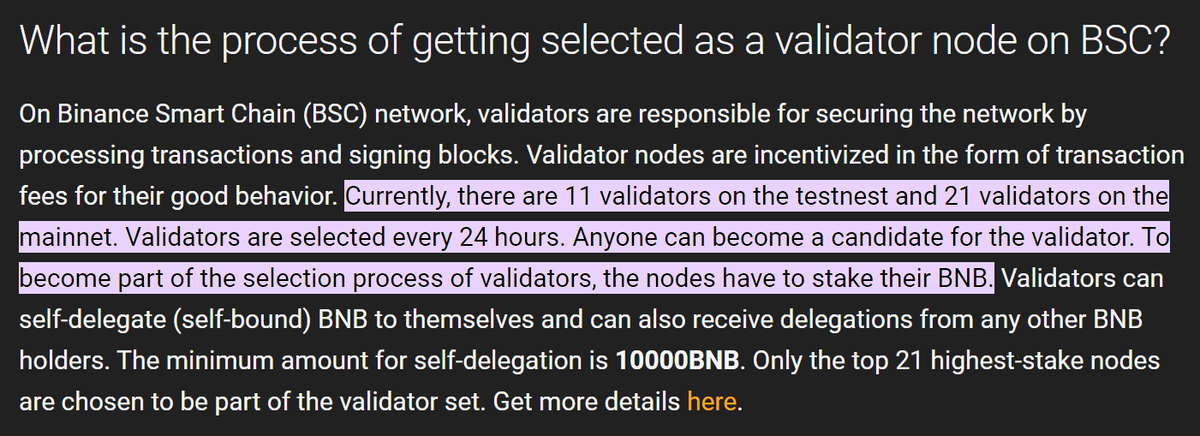 Ever wondered why fees on #BNB are so cheap?

There are only 21 validators on #BSC. You need to stake 10,000 #BNB *minimum* to be a validator, and only the 21 highest stakers get to validate blocks and collect fees

#ETH 2.0 will be this but less centralized

#cryptocurrecy #BTC