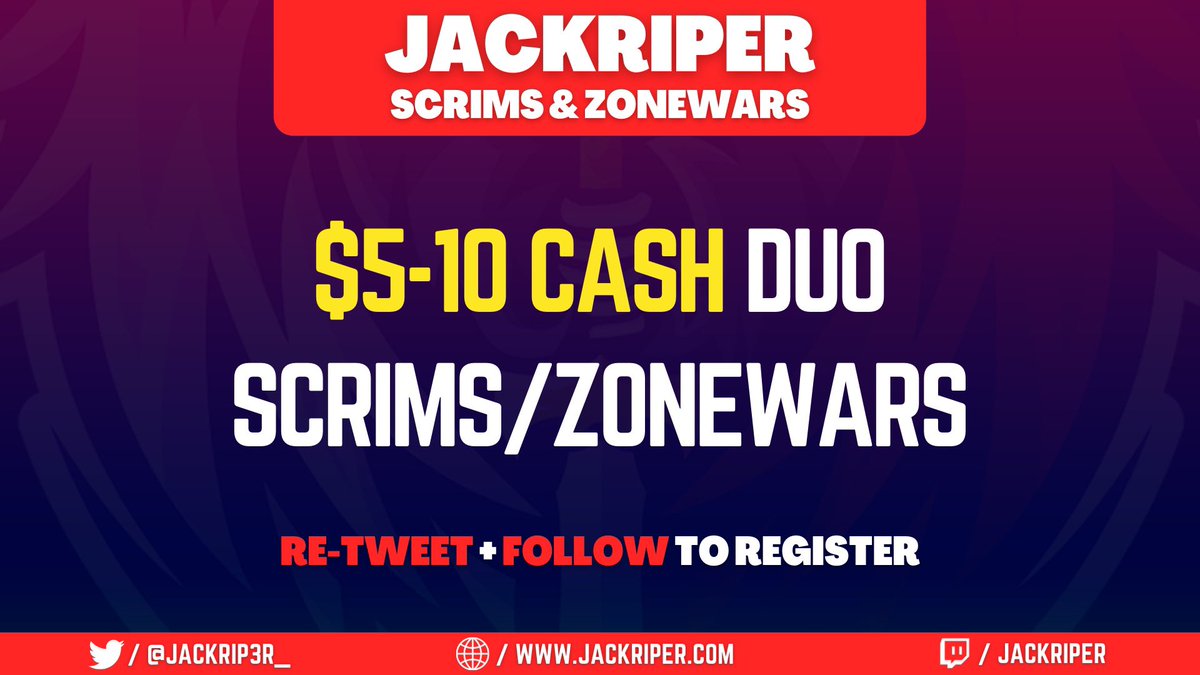 💰 CASH DUO SCRIMS/ZONEWARS 🔴 LIVE NOW - JOIN UP 💵 $5 - $10 PRIZE ✅ JOIN STREAM TO PLAY👇 - twitch.tv/JACKRIPER