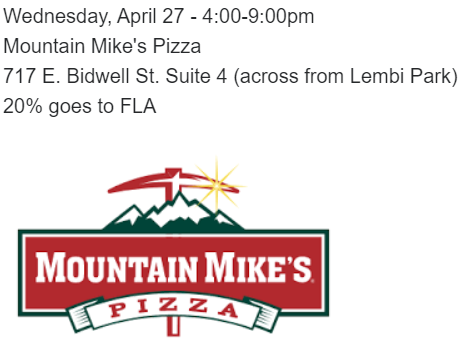 FolsomLAX's tweet photo. Get your dinner from MT. Mikes on Wednesday the 27th 
Folsom Lacrosse Dine-out Fund Raiser this Wednesday. Mention FLA and 20% will go back to the club !!!!!!! https://t.co/ZzEjdn0ulo