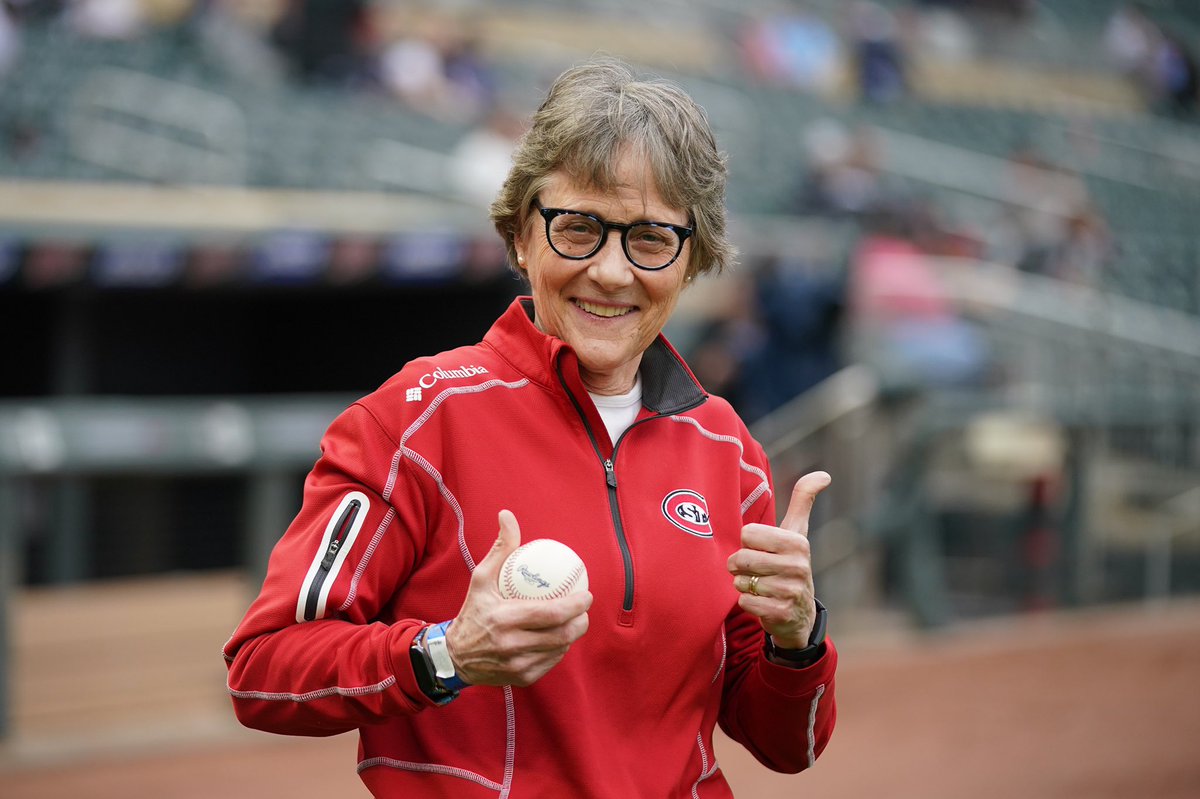 stcloudstate's tweet photo. A perfect strike! 

St. Cloud State President @DrRobbynWacker threw out the ceremonial first pitch before SCSU Day at the Minnesota @Twins game on April 23. 

(📸: Minnesota Twins) https://t.co/WZyIOgIMe9