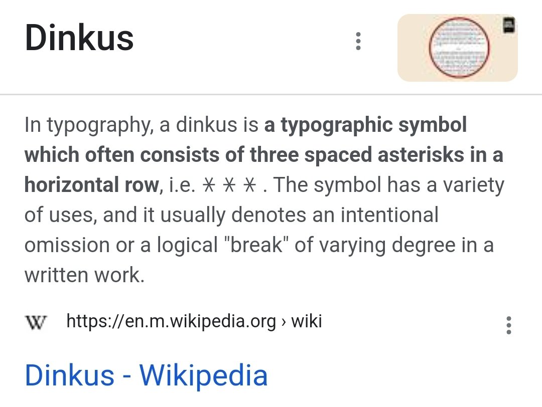 Pretentiouswrit's tweet photo. You know how some paragraphs have those symbols signifying a jump in time or perspective?
I just learned it's called a "dinkus." https://t.co/luUwzq0Vf7