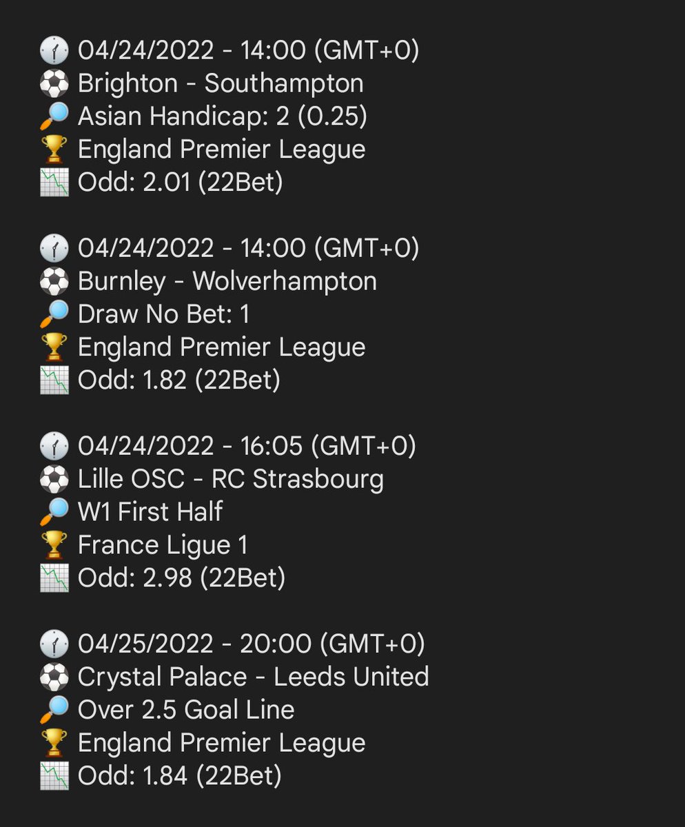 Accumulator of the week
Odd: 20.11 (22Bet)