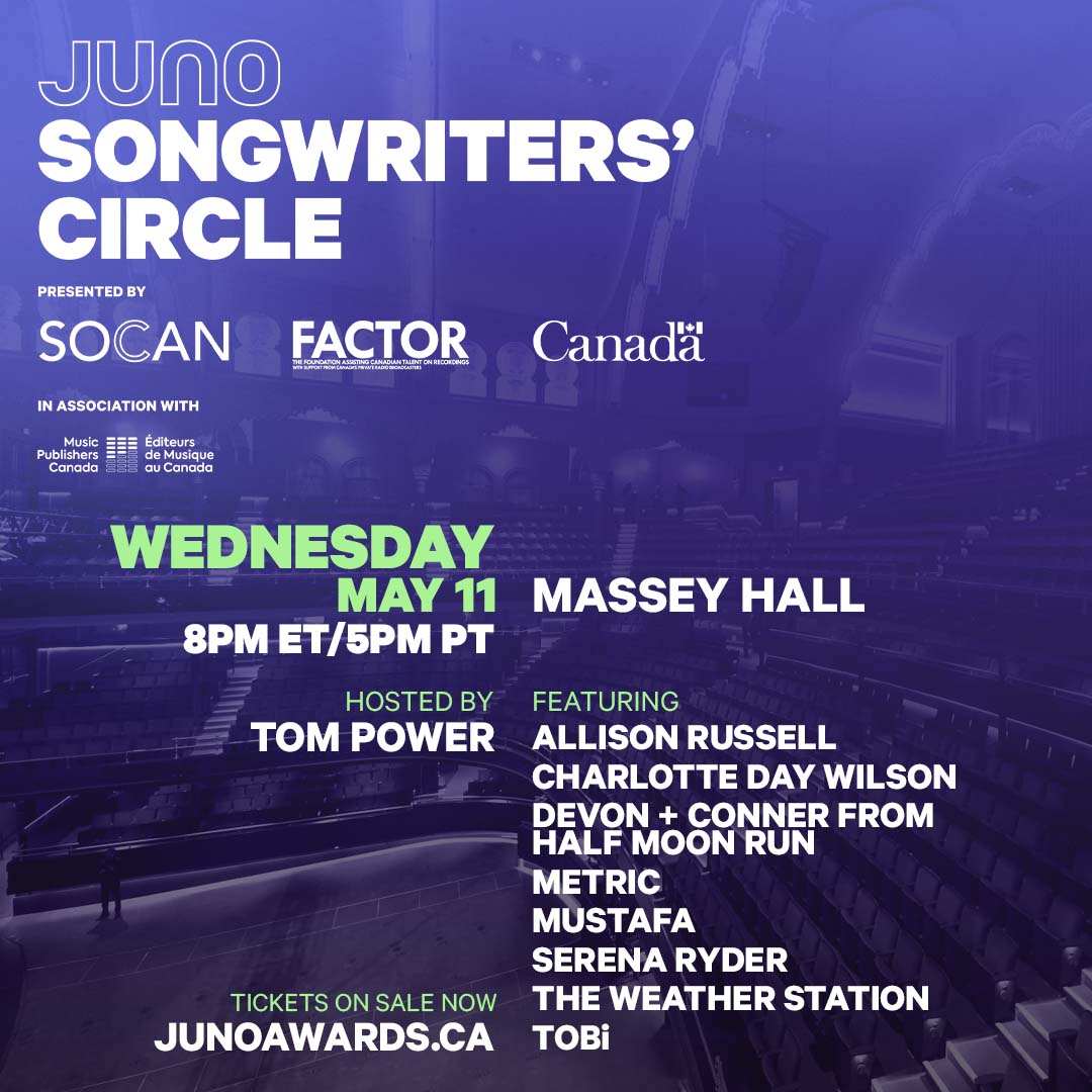If there's one event you should not miss during JUNO Week, it's the JUNO Songwriter's Circle at Massey Hall. And if you don't know some of these artists, do yourself a favour and come check them out!
Get your tickets at MasseyHall.com