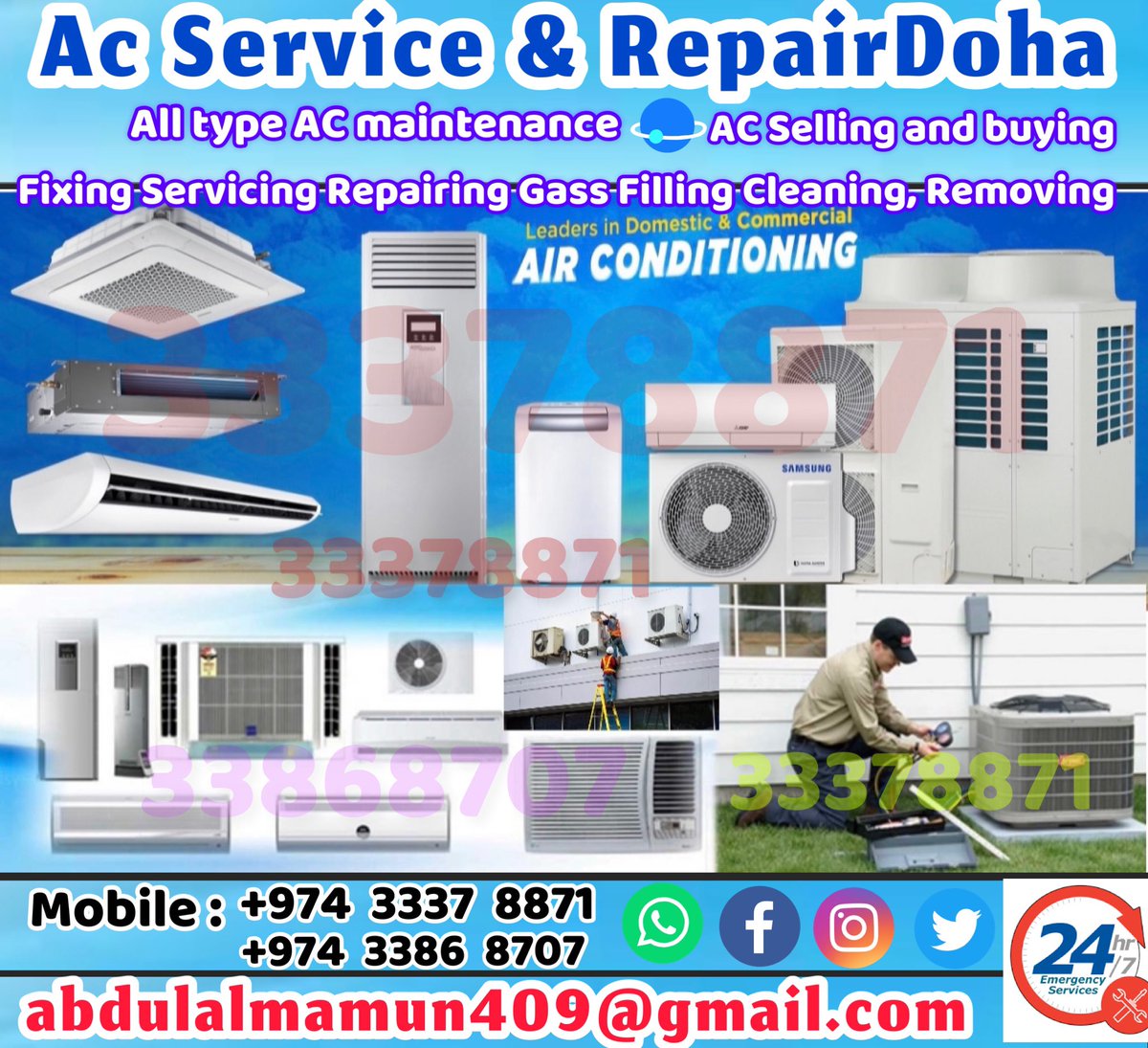 DohaHours's tweet image. AC Selling and buying
Fixing Servicing Repairing Gass Filling Cleaning, Removing
Please call:33378871
whatsapp   wasap.my/+97433378871
