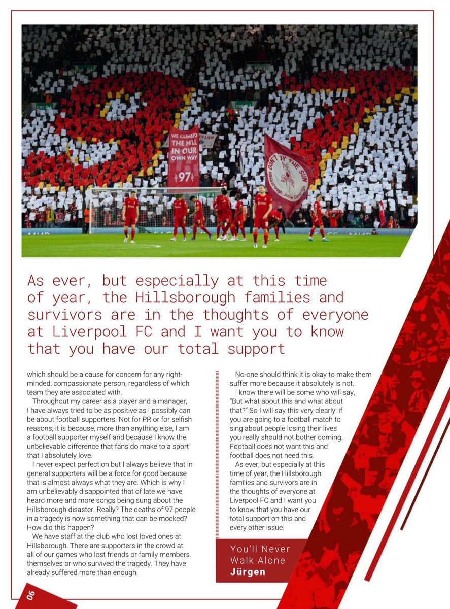 The thing to remember about Jürgen’s (and Hendo’s) programme notes is that we never tell them what to write or even ask any questions. Completely upto them what goes in. So always remember their words are genuine ❤️ #LIVEVE #LFC
