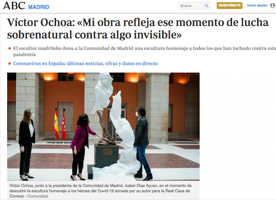 Tyrexito's tweet photo. Resumen de la historia del fantasma del chorongo.

Mediados de mayo de 2020. Ayuso coloca en la Real Casa de Correos una escultura de Víctor Ochoa. Dicen que la regala y que la ha hecho en homenaje a los muertos por el COVID. Se titula "Héroes del COVID-19". https://t.co/JEkfQB50LY