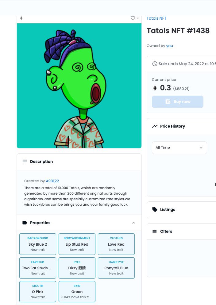 ScoscosC's tweet photo. Get A rare green Tatols @tatolsnft from public mint, lucky that only 0.04% have this green skin,
You can buy it from 👇 only 0.3ETH
https://t.co/0mejH8PYgH
#NFT #tatols https://t.co/bczxb7xVt7