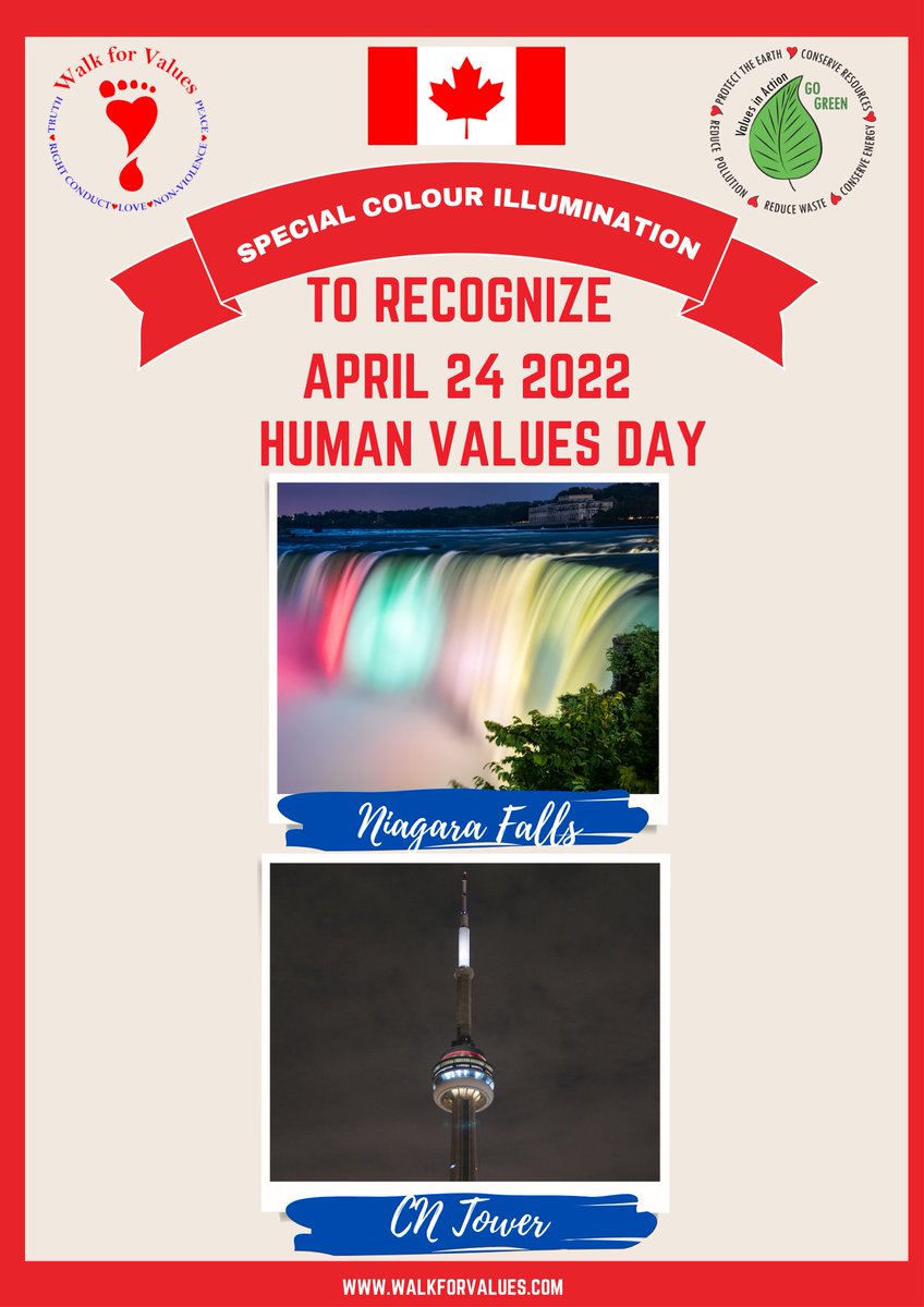 walkforvalues's tweet photo. CN TOWER AND NIAGARA FALLS WILL RECOGNIZE APRIL 24 2022  HUMAN VALUES DAY WITH SPECIAL ILLUMINATION
https://t.co/RjI4Ek4QMp &amp; https://t.co/BdYzNkFi8i
#WorldHumanValuesDay #HumanValuesDay #ValuesWithoutBorders #WalkForValues #Values #April24 #Canada https://t.co/2IsnYnJlf8